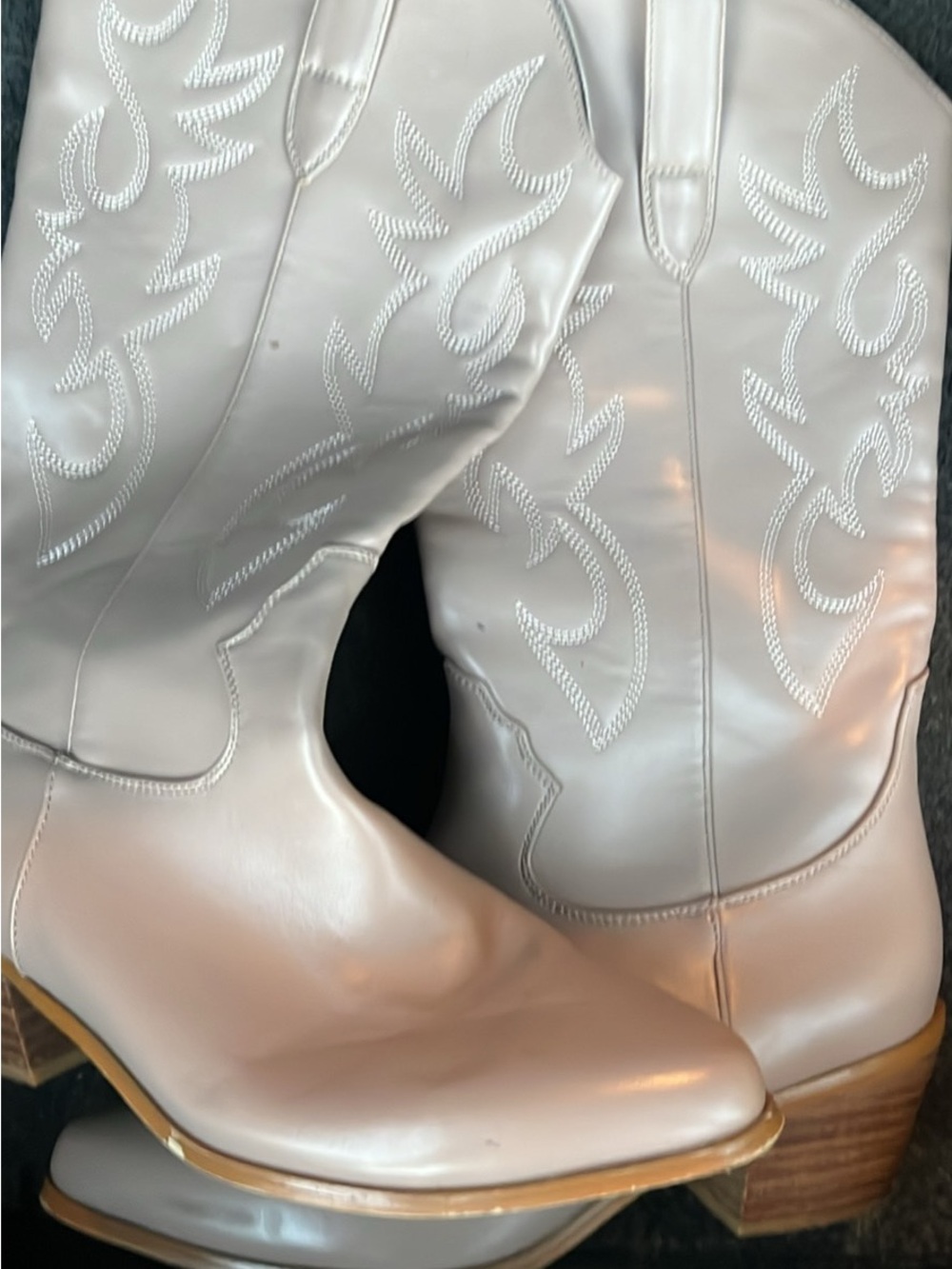 Cream Embroidered Western Moto Boots